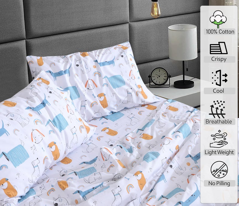 RUVANTI 100% Cotton Sheets â€“ Queen Size Percale Bedding, Cooling & Breathable Floral Design, Durable with a Crisp, Soft & Comfortable Feel, 16" Deep Pocket, 4-Piece Set, Puppy Me - Image 3