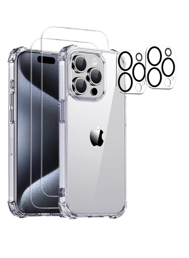 ELTRAZONE 5-in-1 Clear Case for iPhone 15 Pro Max – Includes 2 Glass Screen Protectors & 2 Camera Lens Protectors - Image 1