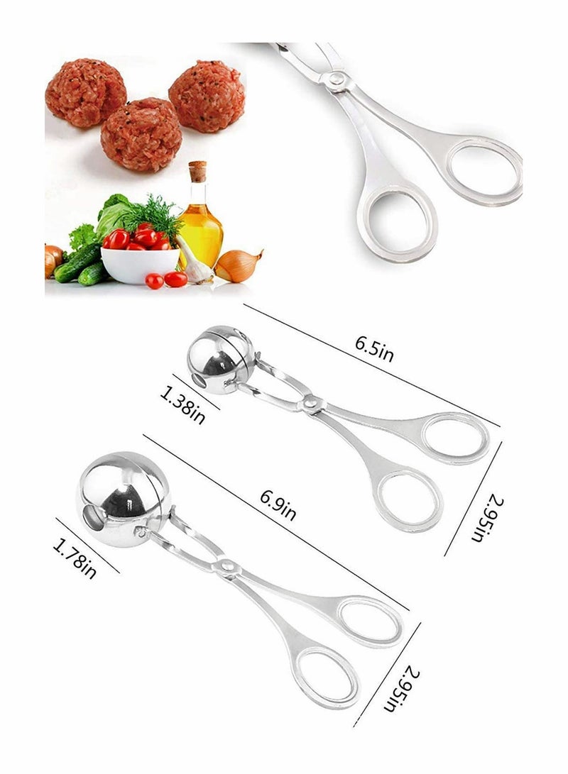 Meat Ballers, 2 PCS Stainless Steel Ball Maker None Stick Meat Baller Tongs Cake Pop Maker Cookie Dough Scoop Tongs for Meatball, Cake, Ice Cream (Ball Size 1.38" and 1.78")