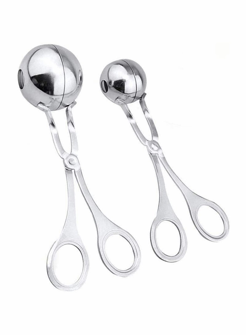 Meat Ballers, 2 PCS Stainless Steel Ball Maker None Stick Meat Baller Tongs Cake Pop Maker Cookie Dough Scoop Tongs for Meatball, Cake, Ice Cream (Ball Size 1.38" and 1.78")