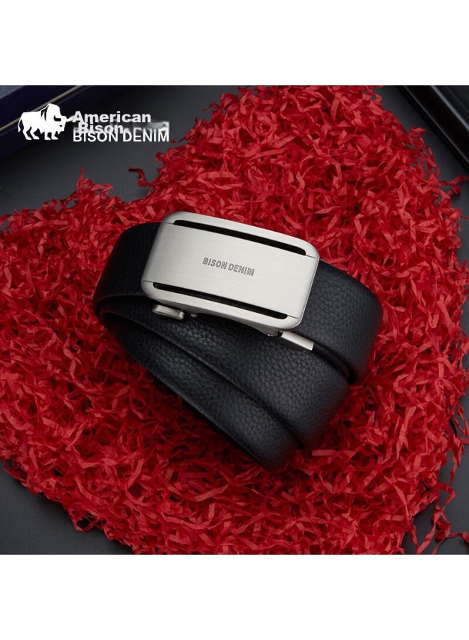 American Bison Men's Belt With Automatic Buckle, Genuine Leather Business Waist Belt - Image 1