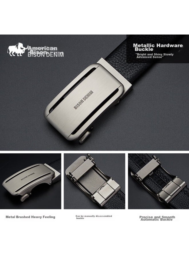 American Bison Men's Belt With Automatic Buckle, Genuine Leather Business Waist Belt - Image 3