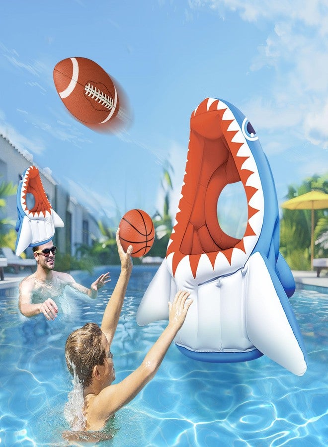آي بلاي، آي ليرن لعبة iPlay, iLearn Kids Shark Pool Toy، لعبة مسبح قابلة للنفخ 3 في 1: كرة سلة، كرة قدم، كرة سلة، لعبة رمي الكرات، لعبة مائية عائمة للأطفال الصغار، هدية مثالية لحفلات الصيف في الفناء الخارجي والشاطئ، مناسبة للأولاد والبنات من عمر 3 إلى 8 سنوات - Image 1