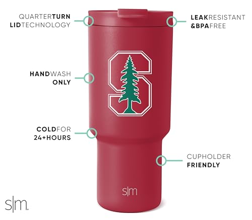 Simple Modern Officially Licensed Collegiate Stanford Cardinal 30 oz Tumbler with Flip Lid and Straws Insulated Cup Stainless Steel Gifts for Men Women Trek Collection Stanford University - Image 3