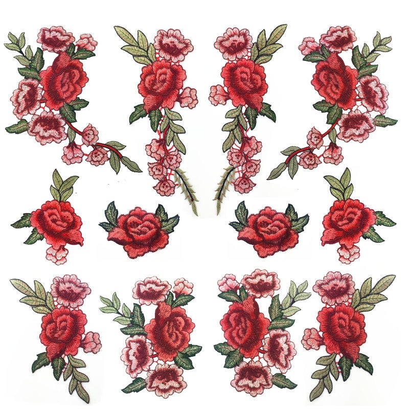 Banfeng 12pcs Rose Embroidered Lace Flower Applique Patches for Arts Crafts DIY Decor Jeans Jackets Clothing Bags