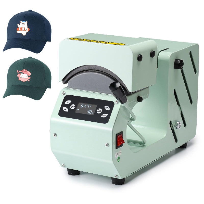 OFFNOVA Hat Heat Press Machine for Caps with 2 Interchangeable Platens Temp Time Control with Auto Countdown Efficient Heat Transfer for HTV Iron On and Sublimation Projects AutoGreen
