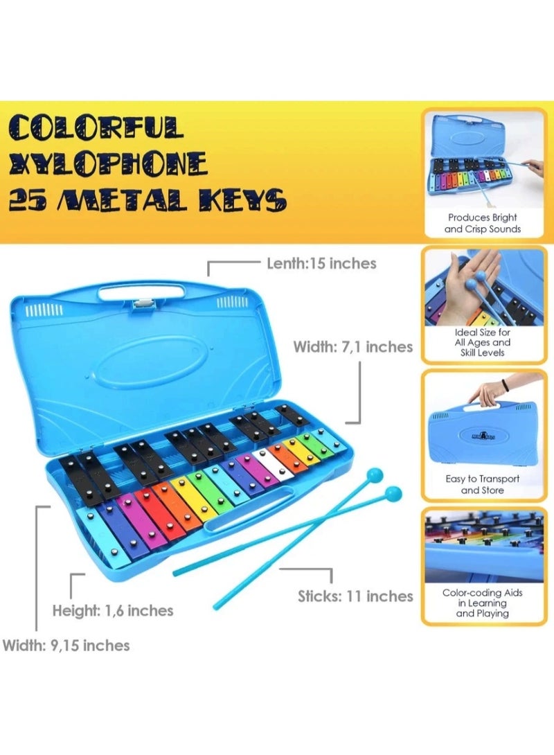 25 Note Xylophone Colorful 25 Key Xylophone Colorful Glockenspiel Mini Marimba with Hard Case & Mallets – Educational Keyboard Percussion Musical Instrument for Kids Students & Beginners - Image 4