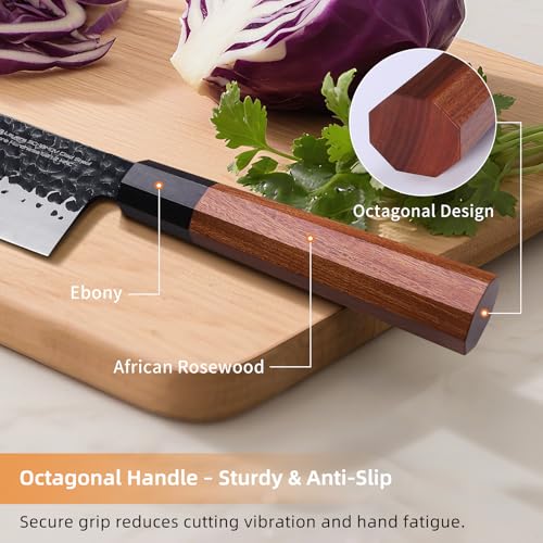 FINDKING Dynasty Series Japanese Santoku Knife, Professional Kitchen Knife, 9Cr18MoV High Carbon Steel Blade, African Rosewood Octagonal Handle, for Meat, Fruits, Vegetables, 7 Inches - Image 3
