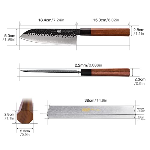 FINDKING Dynasty Series Japanese Santoku Knife, Professional Kitchen Knife, 9Cr18MoV High Carbon Steel Blade, African Rosewood Octagonal Handle, for Meat, Fruits, Vegetables, 7 Inches - Image 4