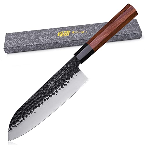 FINDKING Dynasty Series Japanese Santoku Knife, Professional Kitchen Knife, 9Cr18MoV High Carbon Steel Blade, African Rosewood Octagonal Handle, for Meat, Fruits, Vegetables, 7 Inches - Image 1