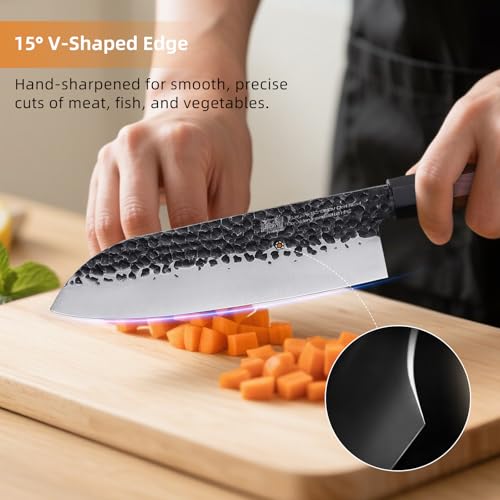 FINDKING Dynasty Series Japanese Santoku Knife, Professional Kitchen Knife, 9Cr18MoV High Carbon Steel Blade, African Rosewood Octagonal Handle, for Meat, Fruits, Vegetables, 7 Inches - Image 5