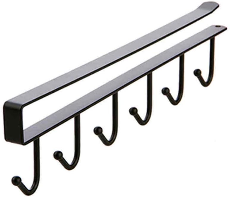 6 Hooks Under Shelf Multi-Functional Kitchen Hanging Cup Holder - Black, Stainless Steel - Image 1