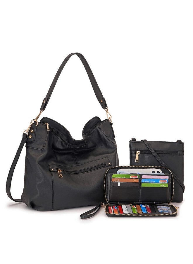 Idesort Large Crossbody Bags Ladies Shoulder Handbags Purse and Wallet Set for Women Hobo Purses Black - Image 1