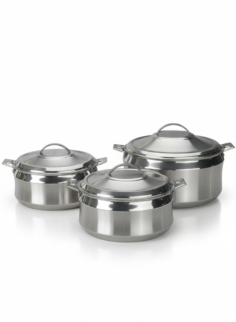 Maxima مجموعة من 3 أوعية تسخين من الفولاذ المقاوم للصدأ باللون الفضي - Image 1