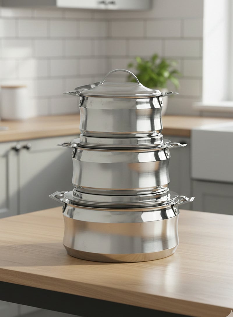 Maxima مجموعة من 3 أوعية تسخين من الفولاذ المقاوم للصدأ باللون الفضي - Image 3