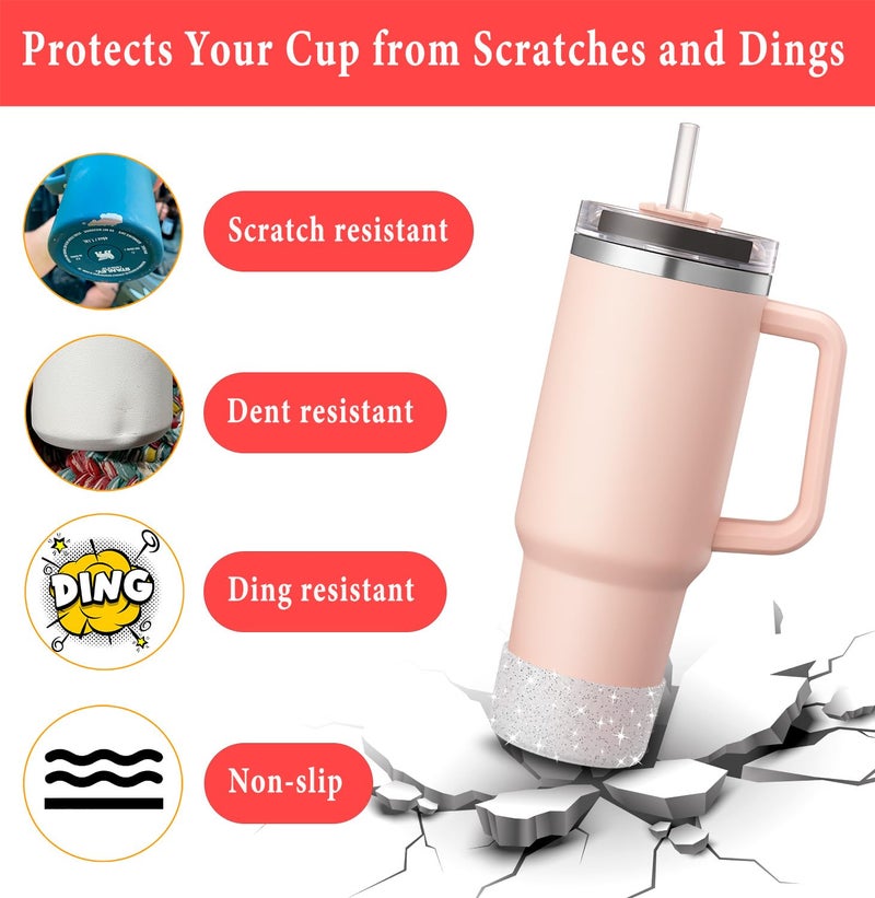 KTKUDY 2 PCS Glitter Silicone Boot Compatible with Stanley Tumbler 20 30 40 oz & Fits Hydro Flask Water Bottle 12-24oz & Fits Yeti, Simple Modern, Owala Cup - Bling Cup Bottom Protector Accessories - Image 4