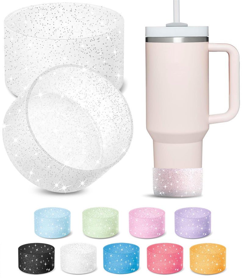 KTKUDY 2 PCS Glitter Silicone Boot Compatible with Stanley Tumbler 20 30 40 oz & Fits Hydro Flask Water Bottle 12-24oz & Fits Yeti, Simple Modern, Owala Cup - Bling Cup Bottom Protector Accessories - Image 1
