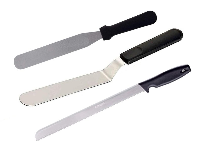 3A Featuretail Combo of Stainless Steel Angular 8 Inch Cake Palette Knife 8 Inch Straight Cake Knife and 12 Inch Bread Cutting Knife