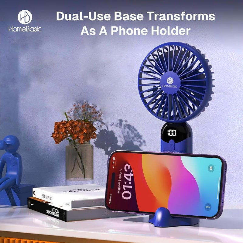 Home Basic مروحة محمولة باليد مع شاشة LED، 4500 دورة في الدقيقة، 6 سرعات، ضبط 100 سرعة، مروحة مكتبية قابلة لإعادة الشحن عبر USB، مروحة صغيرة قوية للسفر، المكتب، والاستخدام الخارجي - خفيفة الوزن وصامتة - Image 5