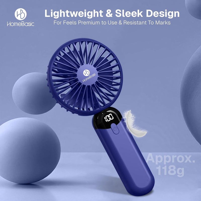 Home Basic مروحة محمولة باليد مع شاشة LED، 4500 دورة في الدقيقة، 6 سرعات، ضبط 100 سرعة، مروحة مكتبية قابلة لإعادة الشحن عبر USB، مروحة صغيرة قوية للسفر، المكتب، والاستخدام الخارجي - خفيفة الوزن وصامتة - Image 3