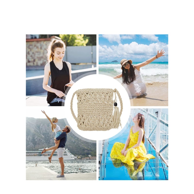 Zikra Straw Bags, for Women Summer Straw Beach Shoulder Bags Handbags Light Hand-woven Crossbody Tassel Bohemian Bags With Zipper for Purse Travel Holiday and Daily Use - Image 3