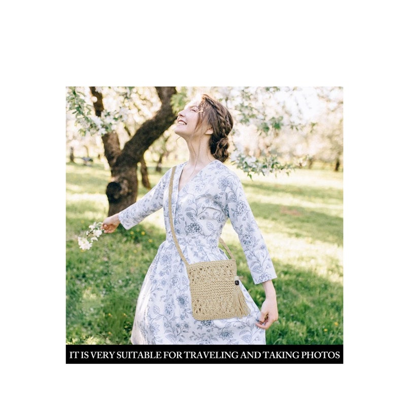 Zikra Straw Bags, for Women Summer Straw Beach Shoulder Bags Handbags Light Hand-woven Crossbody Tassel Bohemian Bags With Zipper for Purse Travel Holiday and Daily Use - Image 2