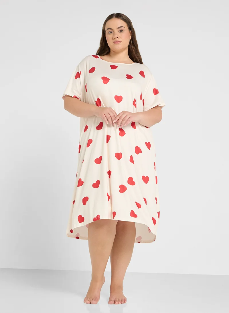 جينجر بلس Heart Print Midi T-Shirt Dress