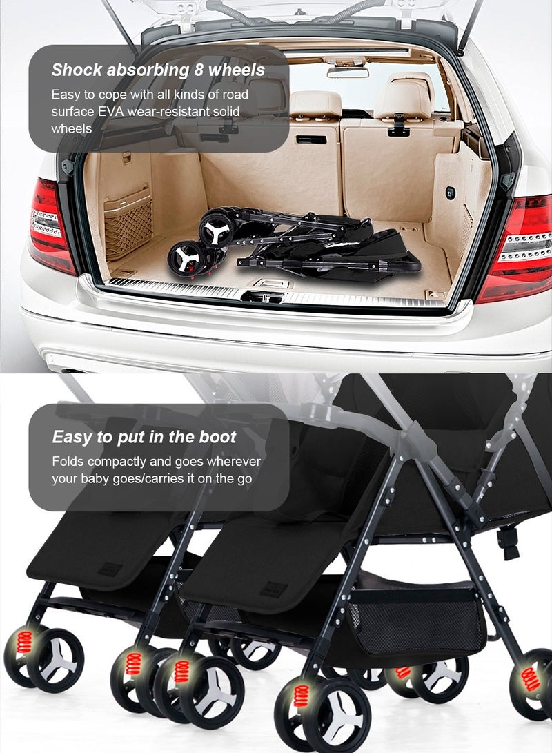 ما بيبي عربة أطفال مزدوجة للأطفال، عربات أطفال مزدوجة جنبًا إلى جنب، عربة أطفال مزدوجة قابلة للفصل وقابلة للانعكاس مع مظلة ومسند ظهر قابل للتعديل، يمكن الجلوس والاستلقاء - Image 5