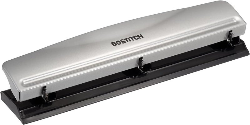 بوستيتش مكبس ثلاثي الثقوب من Bostitch Office HP12، سعة 12 ورقة، مصنوع من المعدن، لون فضي - Image 1