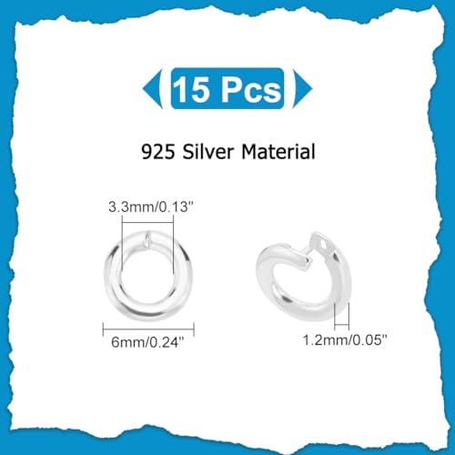 PH PandaHall 15pcs 925 Sterling Silver Locking Jump Rings Round Locking Jump Rings OD 6mm ID 33mm Circle Clasp Ring Connector Open End Jump Rings for Necklace Bracelet Keychain Jewelry Making - Image 3