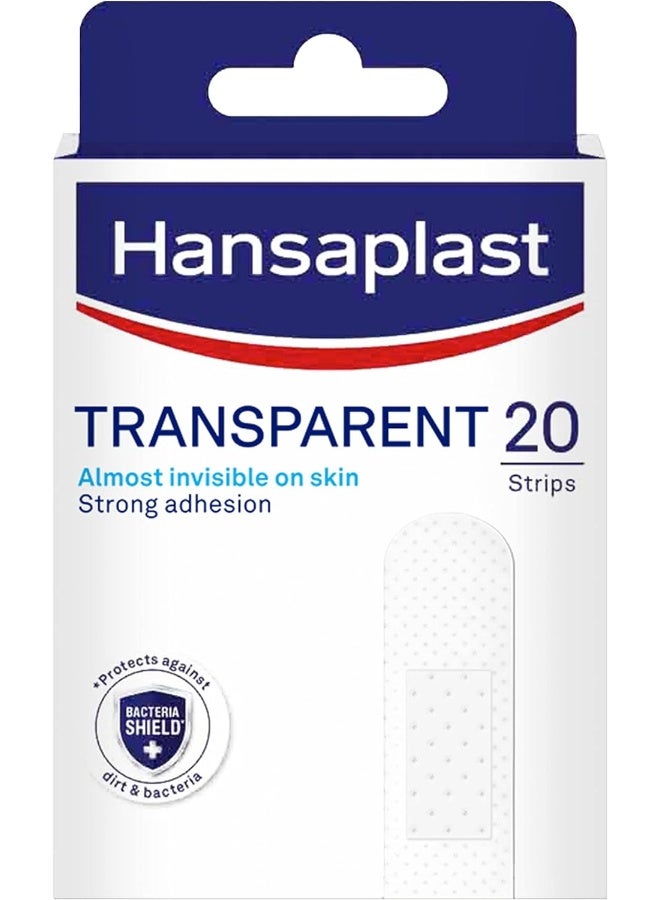 Hansaplast Hansaplast Transparent Plasters, Breathable and Non-Stick Wound Pad, Almost Invisible on Skin with Strong Adhesion, Suitable for Face and Visible part of the Body, 20 Strips  - Image 1