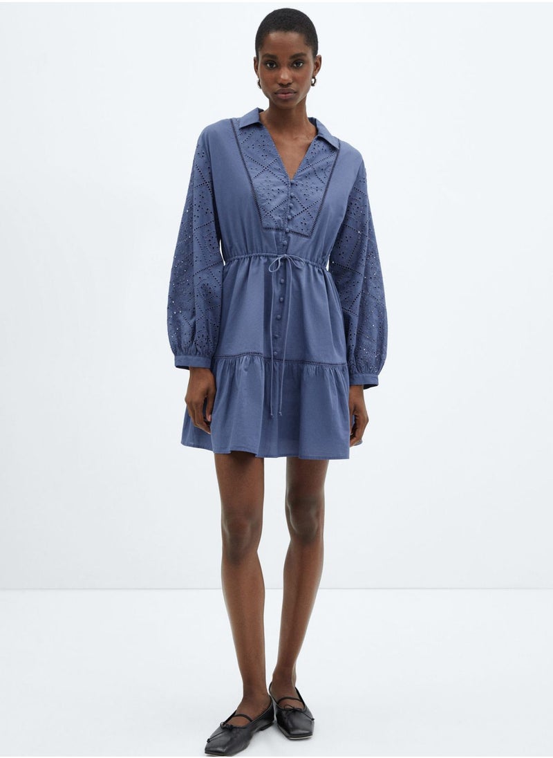MANGO - Embroidered Tie Detail Dress - Image 1