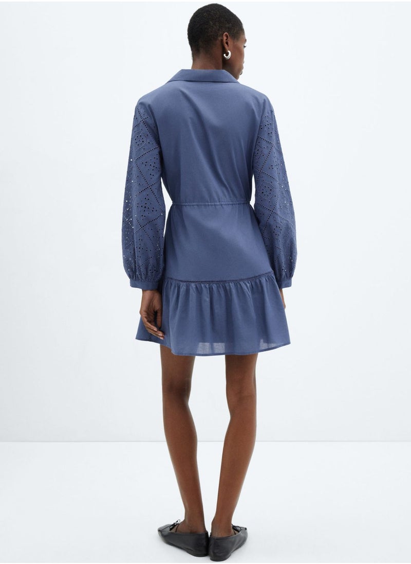 MANGO - Embroidered Tie Detail Dress - Image 1