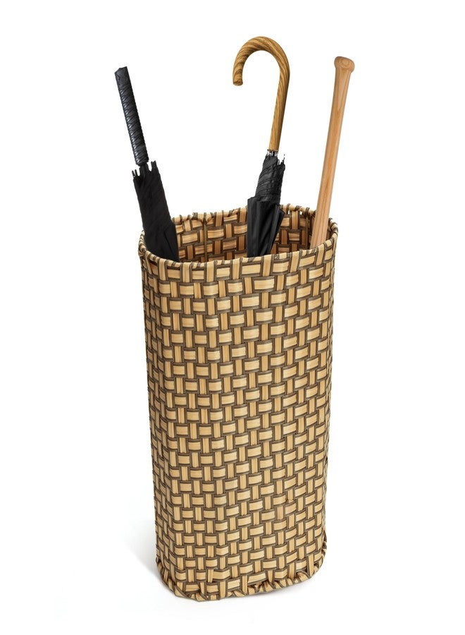 HAMOTOPI Umbrella Holder Entryway Umbrella Stand Indoor Entryway 6.7x17.3 Wicker Umbrella Bucket Basket Narrow Tall Umbrella Storage Bin Woven Faux Rattan Cane Holder Stands (Brown & Natural) - Image 1