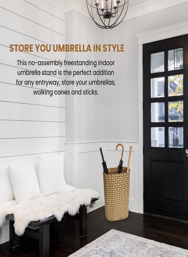 HAMOTOPI Umbrella Holder Entryway Umbrella Stand Indoor Entryway 6.7x17.3 Wicker Umbrella Bucket Basket Narrow Tall Umbrella Storage Bin Woven Faux Rattan Cane Holder Stands (Brown & Natural) - Image 4