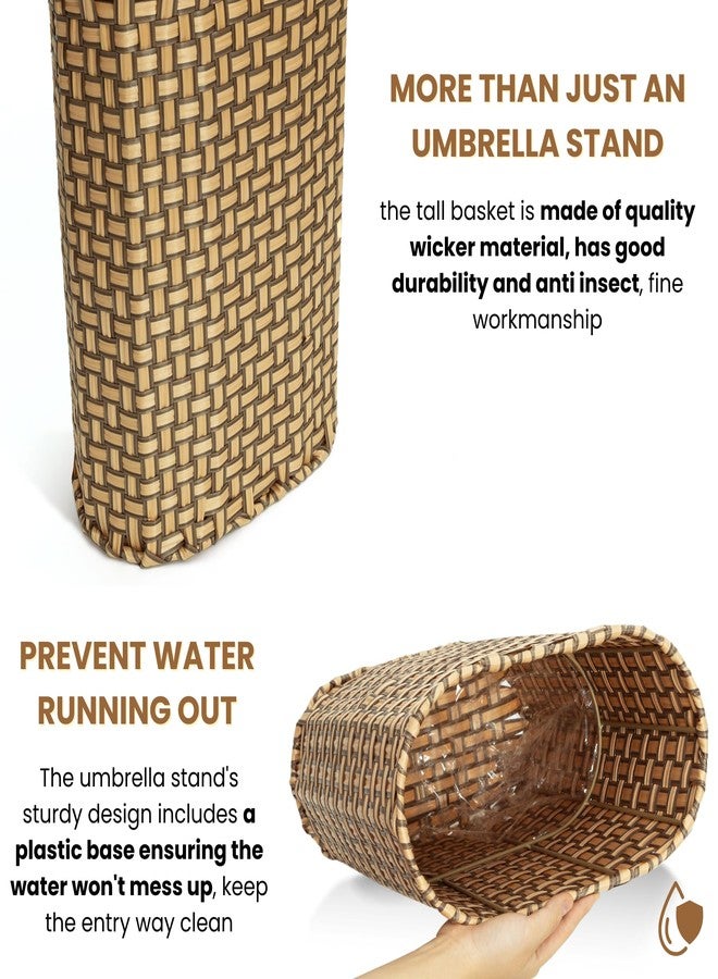 HAMOTOPI Umbrella Holder Entryway Umbrella Stand Indoor Entryway 6.7x17.3 Wicker Umbrella Bucket Basket Narrow Tall Umbrella Storage Bin Woven Faux Rattan Cane Holder Stands (Brown & Natural) - Image 3