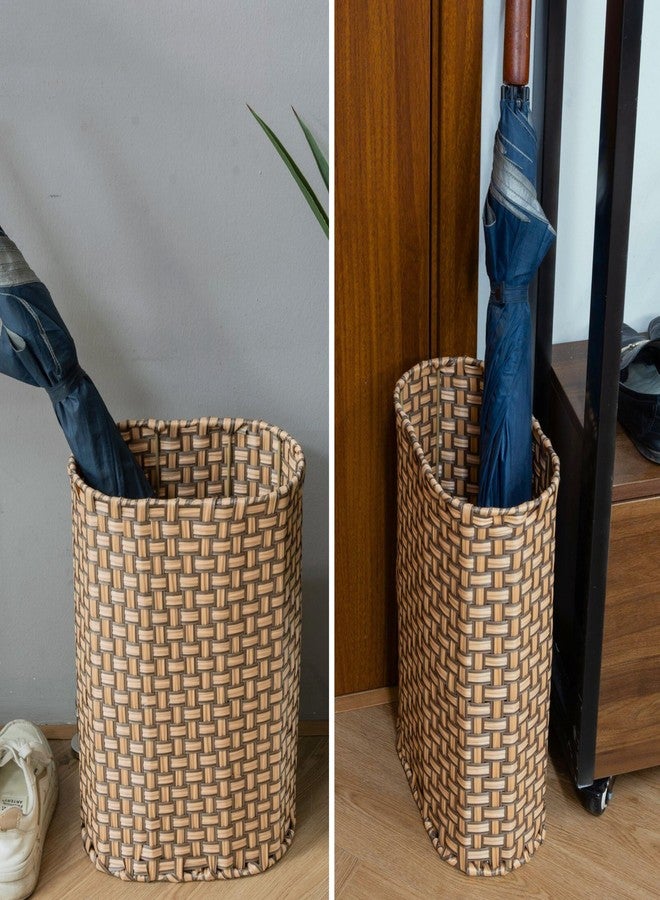 HAMOTOPI Umbrella Holder Entryway Umbrella Stand Indoor Entryway 6.7x17.3 Wicker Umbrella Bucket Basket Narrow Tall Umbrella Storage Bin Woven Faux Rattan Cane Holder Stands (Brown & Natural) - Image 5