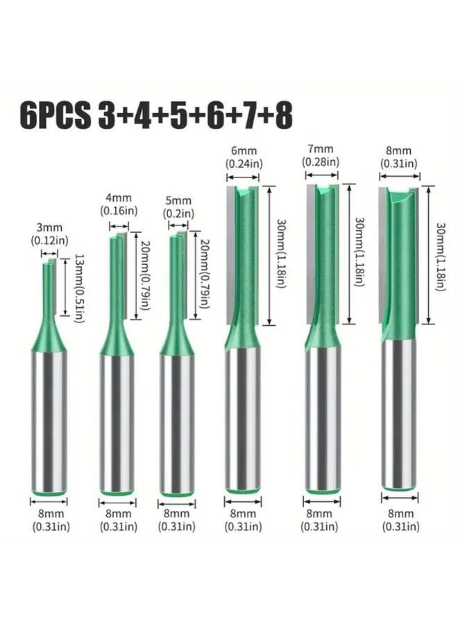 6Pcs Woodworking Router Bit Set 8mm Shank Multi Size Groove Chamfering Edge Trimming - Image 3