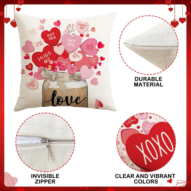 Artscope Valentine's Day Love Forever Throw Pillow Covers 18x18 Inch Set of 4, Valentine Wedding Red Pink Love Heart Decoration Pillow Cases for Home Sofa Couch - Image 4