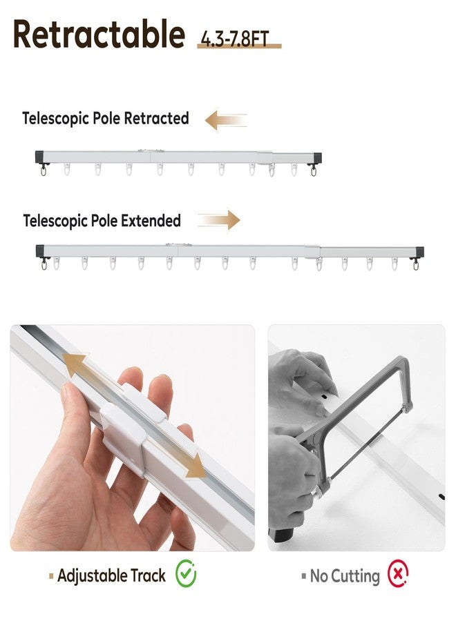 Zeerobee Ceiling Curtain Track,4.3-7.8ft Retractable Curtain Track Ceiling Mount For Room Divider Curtain Track, Ceiling Curtain Rod, Ceiling Rails with Silent Rollers (White) - Image 2