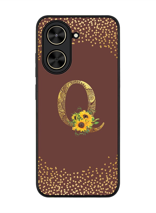Stylizedd For Xiaomi Poco C71 / Redmi A5 4G Case,Slim fit Camera Protection, Shockproof Thin Phone cover  - Custom Floral Monogram - Q  (Brown )
