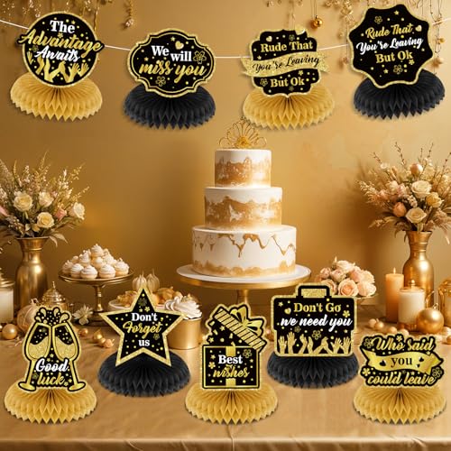 Wayyogh 9Pcs Farewell Party Decorations Black Gold Rude That Youre Leaving But Ok Honeycomb Centerpieces We Will Miss You Table Topper Decor for Coworker Leaving Goodbye Going Away Retirement Party Supplies - Image 5