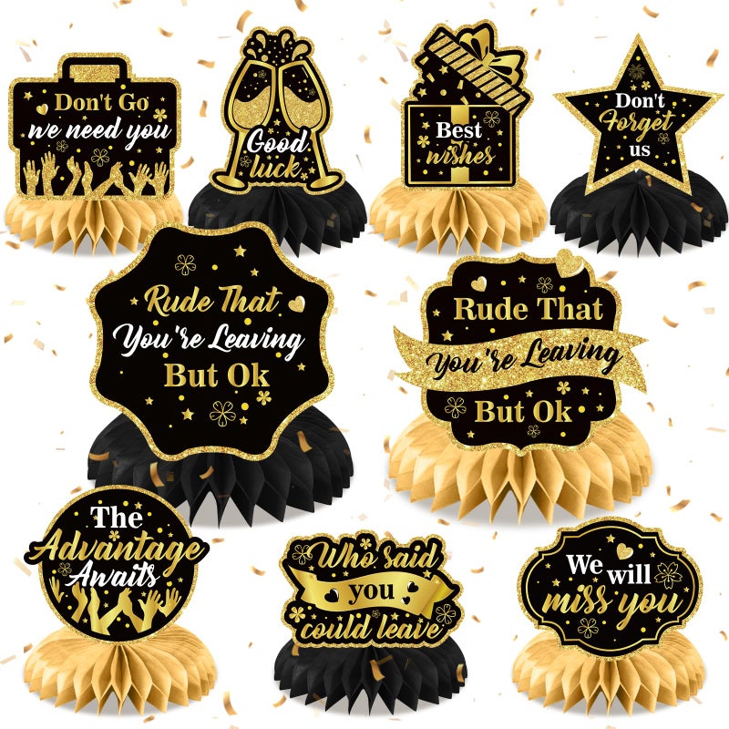 Wayyogh 9Pcs Farewell Party Decorations Black Gold Rude That Youre Leaving But Ok Honeycomb Centerpieces We Will Miss You Table Topper Decor for Coworker Leaving Goodbye Going Away Retirement Party Supplies - Image 3