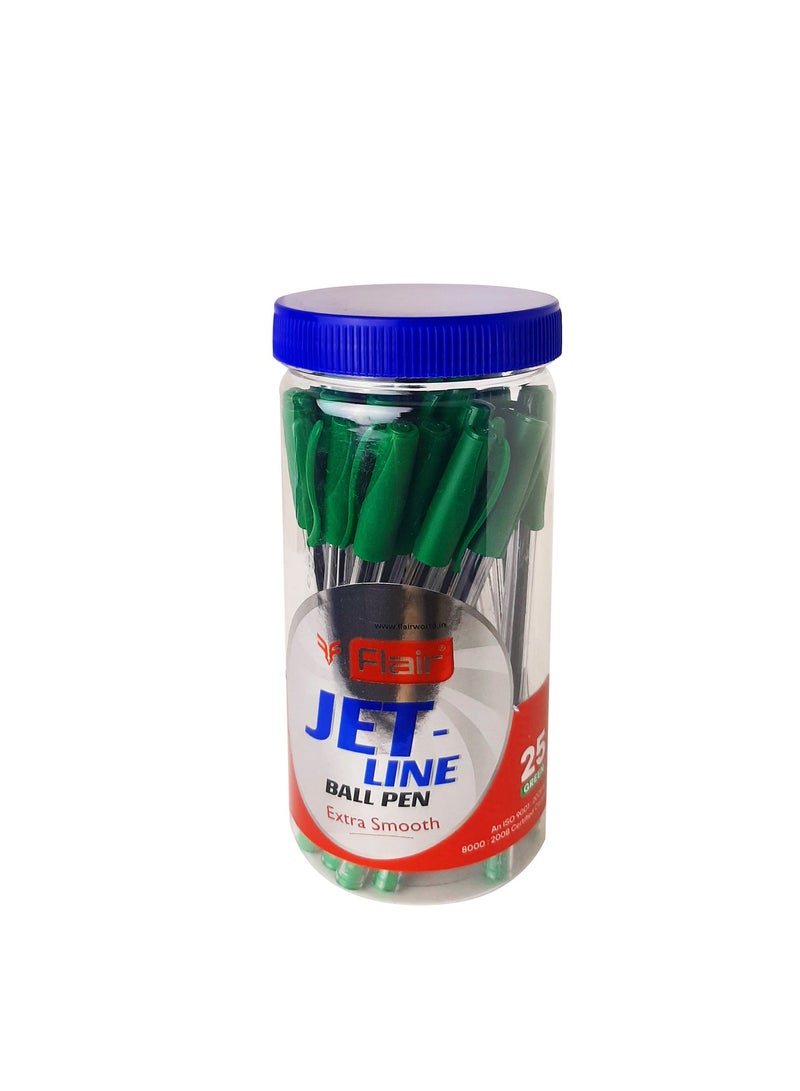 Flair Extra Smooth Jet-Line Ball Pen Set of 25 Pcs, Green - Image 1