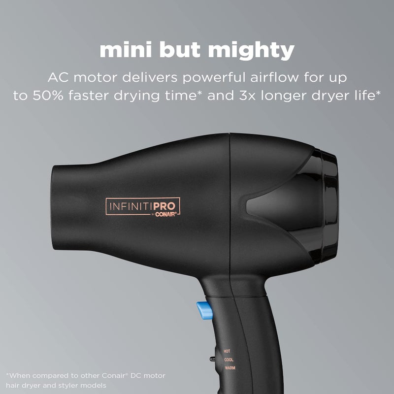 CONAIR INFINITIPRO BY CONAIR Travel Hair Dryer, Mighty Mini Compact Lightweight Professional AC Motor Hair Dryer - Image 2