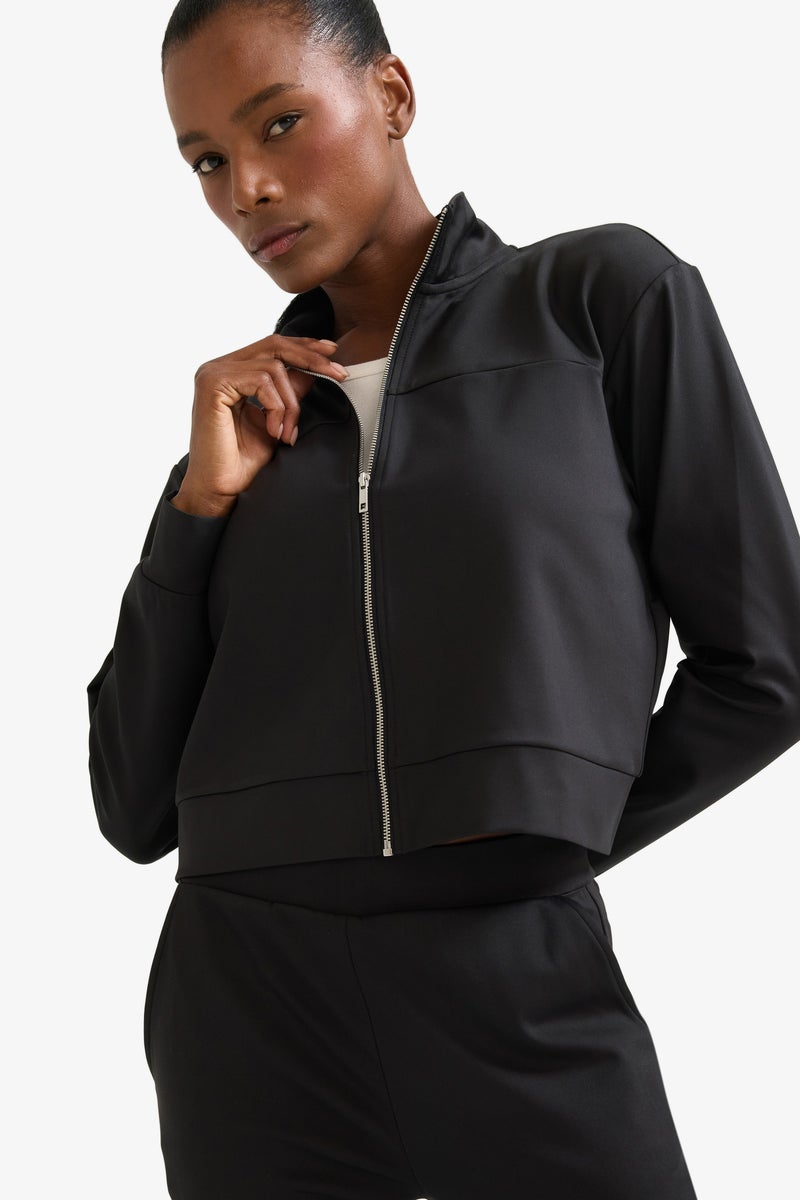 DeFacto Black Woman DeFactoFit Standard Fit with Zip-Up Stretchy Fabric Sweatshirt Casual - Image 1