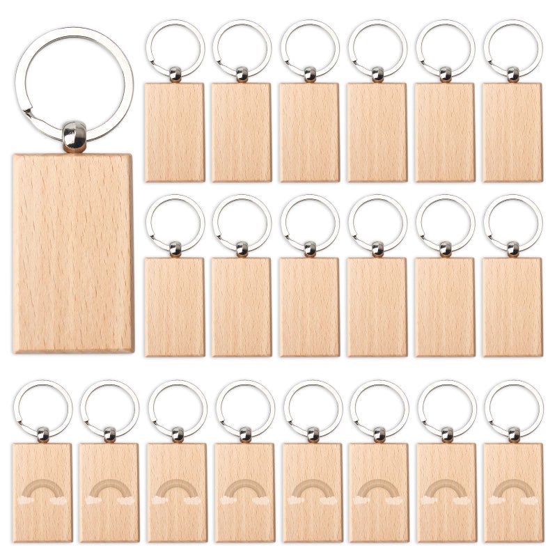 20 قطعة سلسلة مفاتيح خشبية فارغة مستطيلة لصنع هدايا الحرف اليدوية