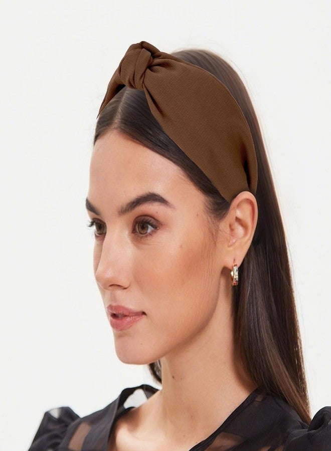 Amariver Brown Headbands for Women Wide Knotted Headband Top Knot Hair Band Non-slip Head Band Soft Fashion Brown Accessories for Women Girls - Image 4