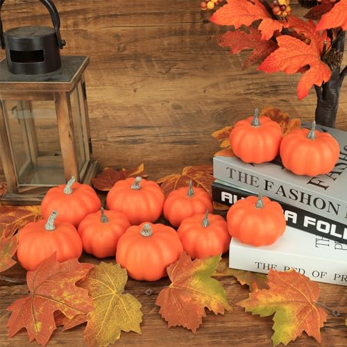Ghrdopy 10Pcs Fake Pumpkins Fall Thanksgiving Decorations,Orange Plastic Pumpkins Home Decor, Artificial Mini Pumpkin for Decorating Autumn Harvest Outdoor Indoor Fall Decor Centerpiece Table Decorations - Image 2