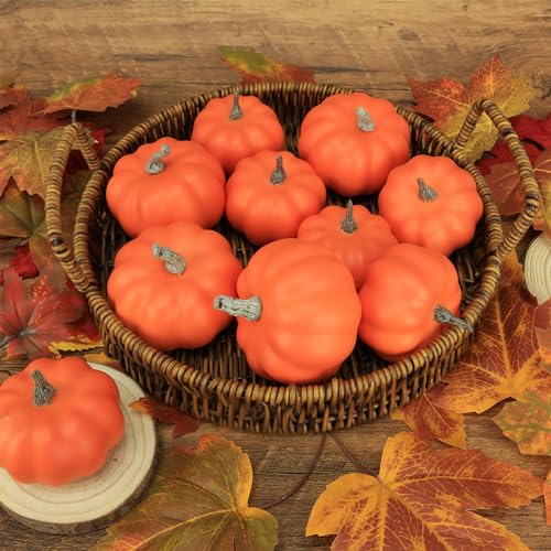 Ghrdopy 10Pcs Fake Pumpkins Fall Thanksgiving Decorations,Orange Plastic Pumpkins Home Decor, Artificial Mini Pumpkin for Decorating Autumn Harvest Outdoor Indoor Fall Decor Centerpiece Table Decorations - Image 4